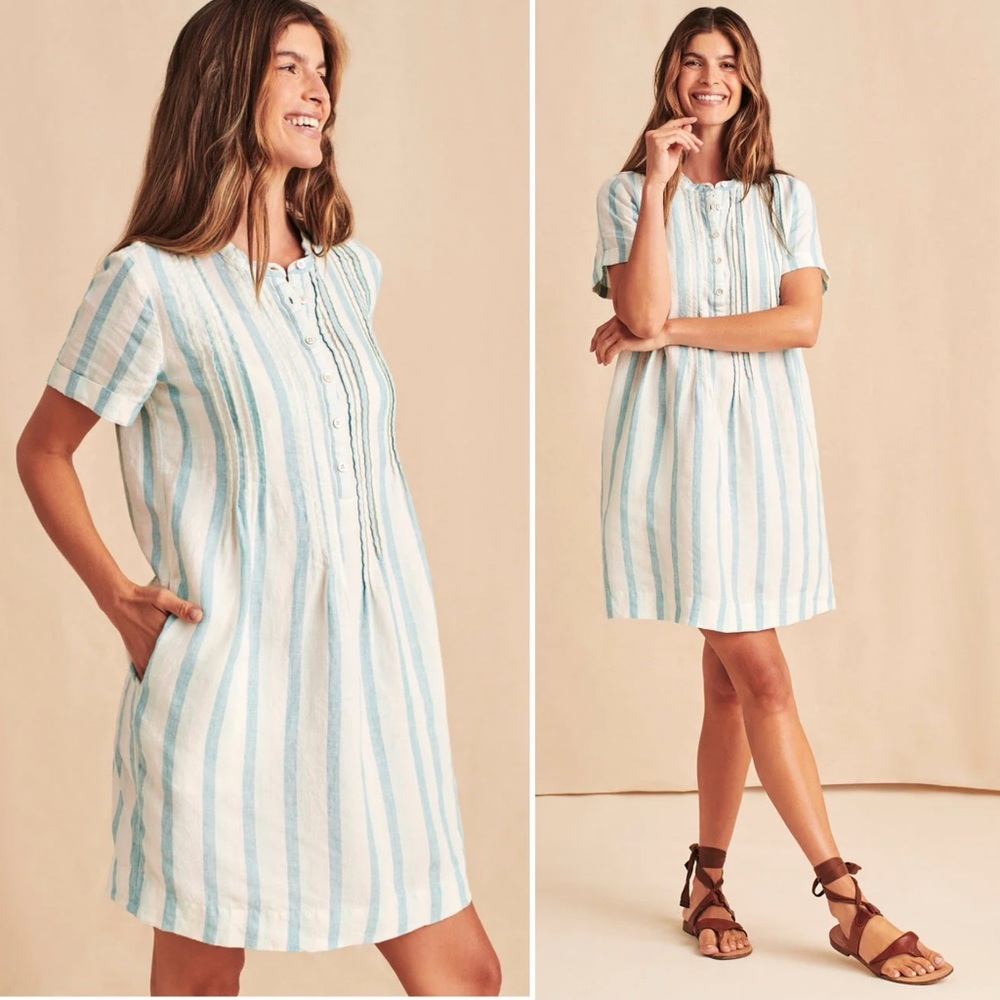Faherty Blue and White Puff Sleeve Sundress